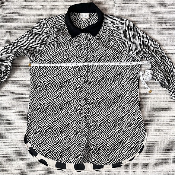 Black White Mixed Pattern Blouse Polka Dot Striped - Picture 7 of 12